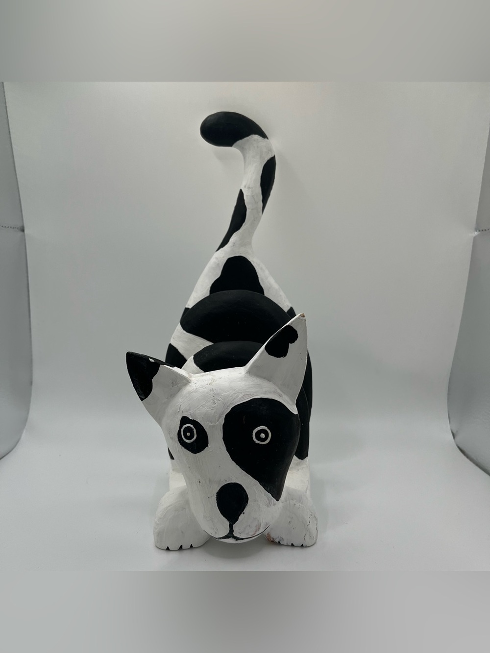 Wooden Folk Art Black White Painted Spot Dog Magazine Holder Rack